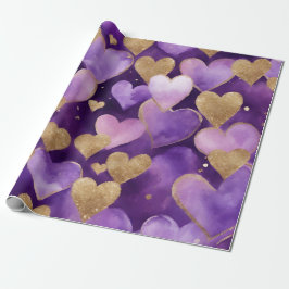 Papel De Presente Corações de São Valentim com Tinta Purpúrea e Dour