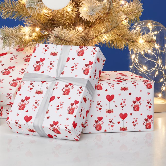 Papel De Presente Corações de São Valentim em Branco (Feriados)