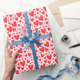 Papel De Presente Corações de São Valentim Retrô Casamento Rosa Verm