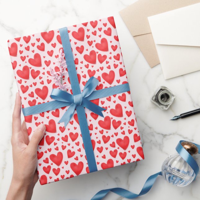 Papel De Presente Corações de São Valentim Retrô Casamento Rosa Verm (Presentear)