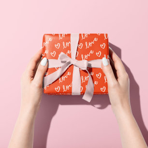 Papel De Presente Corações desenhados à mão e carinho de amor em ver