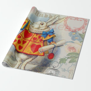 Papel De Presente Corações do Coelho Branco Alice Clássico