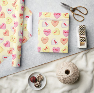 Papel De Presente Corações doces bonitos texto editável cor-de-ro