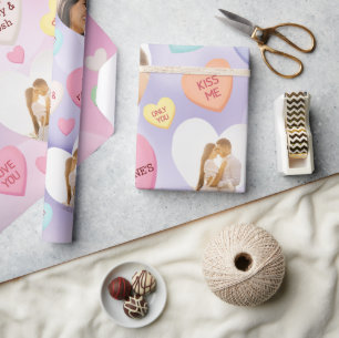 Papel De Presente Corações Doces de Conversa de Fotografias Personal
