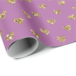 Papel De Presente Corações Dourados cor-de-rosa