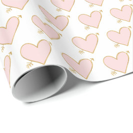 Papel De Presente Corações Dourados Cor-de-rosa com setas
