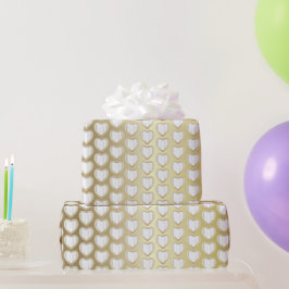 Papel De Presente Corações Dourados e Brancos Elegantes