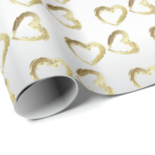 Papel De Presente Corações Dourados e Brancos Elegantes