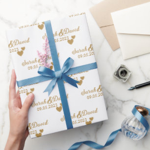 Papel De Presente Corações Dourados Personalizados