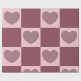 Papel De Presente Corações Dusty Rosa Checkered