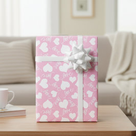 Papel De Presente Corações e Amor Cor-de-Rosa e Branco
