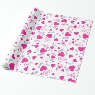 Papel De Presente Corações e Amor Rosa Bonitos - padrão romântico