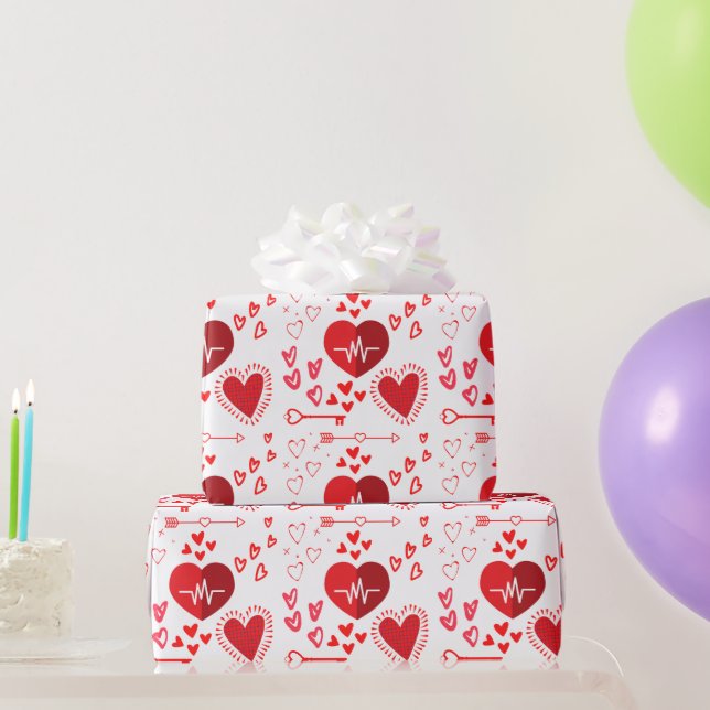 Papel De Presente Corações e flechas de amor vermelho (Presentes para festas)