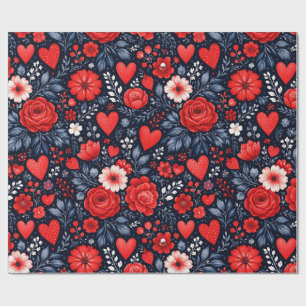 Papel De Presente Corações e Flores Caprichosos
