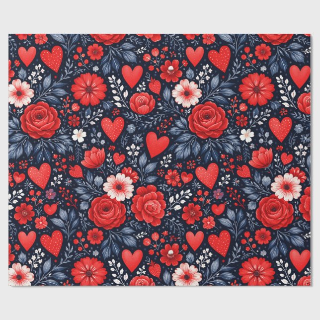 Papel De Presente Corações e Flores Caprichosos (Aberto)