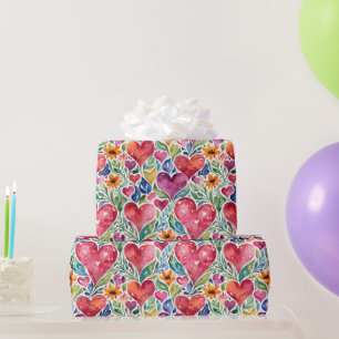 Papel De Presente Corações e Flores Coloridos