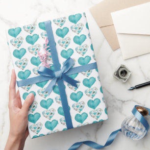 Papel De Presente Corações E Folhas De Cor Azul