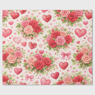 Papel De Presente Corações e Rosas