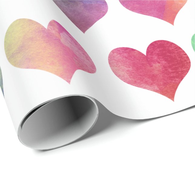 Papel De Presente Corações em Aquarela - Amor (Ponta do rolo)