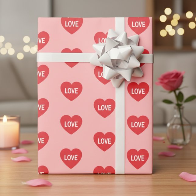 Papel De Presente Corações em Padrão Rosa e Vermelho (Pink And Red Love Hearts Patterned Wrapping Paper)