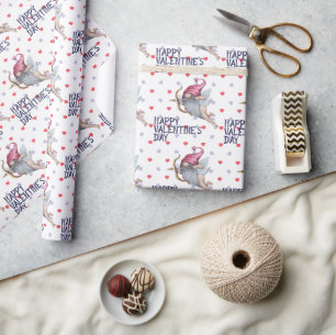 Papel De Presente Corações Engraçado Namorados Cupido Padrão Gnomo