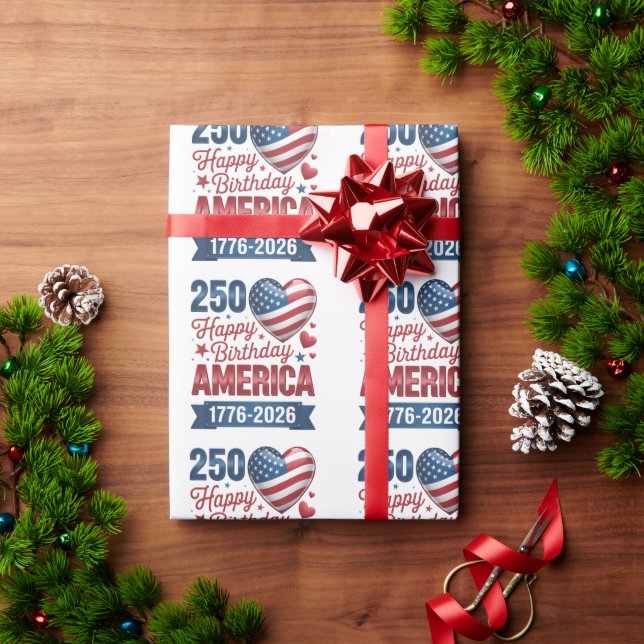 Papel De Presente Corações EUA 1776 2026 4 de julho (Presente de Natal)