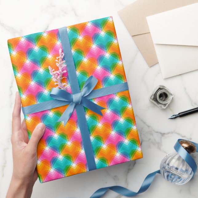 Papel De Presente Corações geométricos em cores psicodélicas (1) (Presentear)