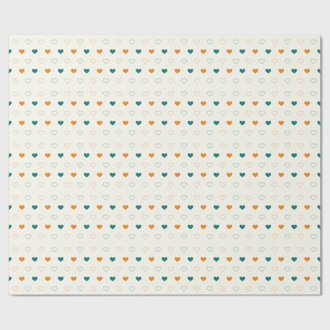 Papel De Presente Corações lindos / creme laranja verde (Aberto)