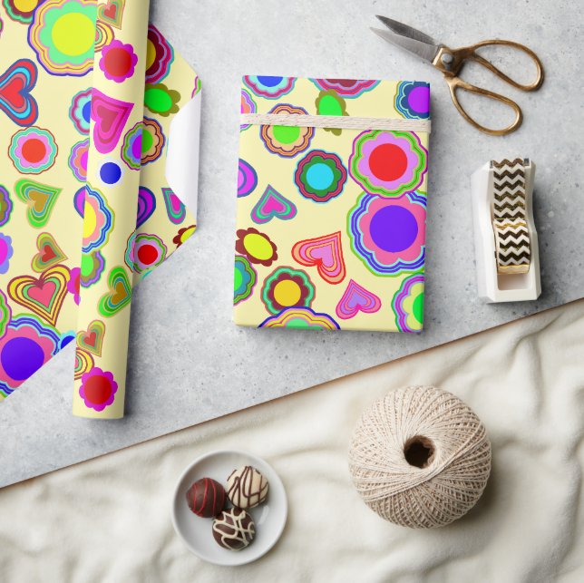Papel De Presente Corações Maravilhosos Flores (Artesanato)
