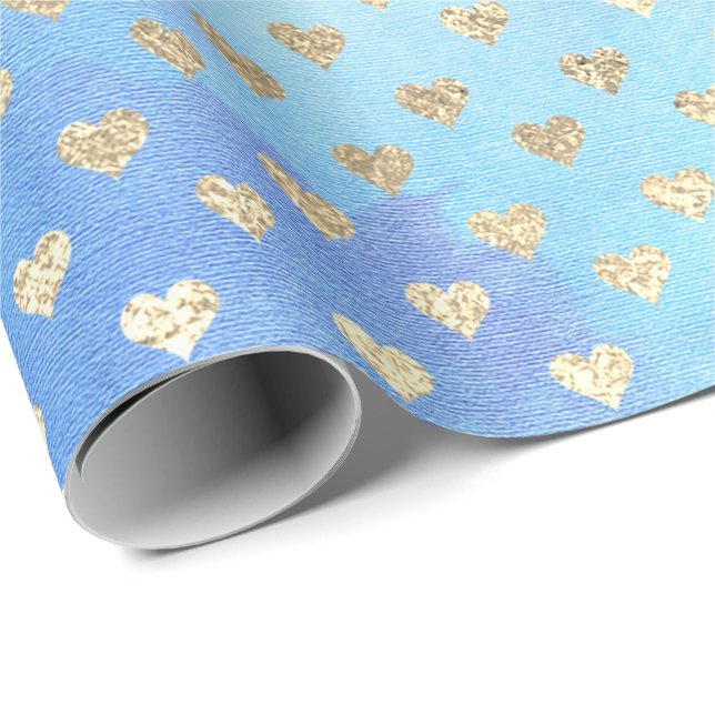 Papel De Presente Corações Metálicos Casa Aqua Oceano Azul Dourado R (Ponta do rolo)