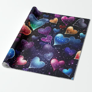 Papel De Presente Corações Multicoloridos