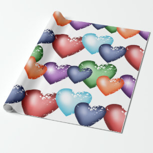 Papel De Presente Corações multicoloridos Padrão sem costura