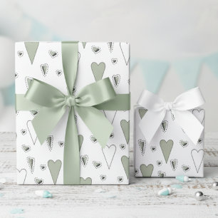 Papel De Presente Corações Neutrais de Gênero Branco e Verde Trendy