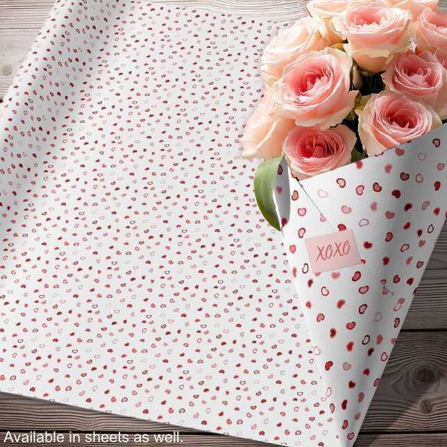Papel De Presente Corações - Ombre Vermelho e Rosa em Branco-Rolos (Hearts - Red and Pink Ombre on White-Rolls Wrapping Paper-roses-by Leapfroglisics Shop)