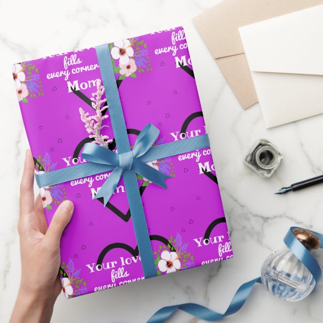 Papel De Presente Corações Paixão Roxo para Dia de as mães (Presentear)