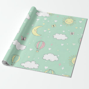 Papel De Presente Corações Pastéis e Nuvens Sonho em Aquarela (11)