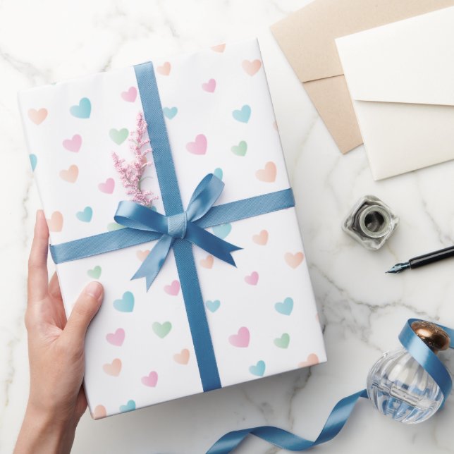 Papel De Presente Corações Pastéis Simples e Bonitos (Presentear)