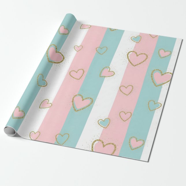 Papel De Presente Corações Pastel Modernos com Destaques Sutis em Do (Desenrolado)
