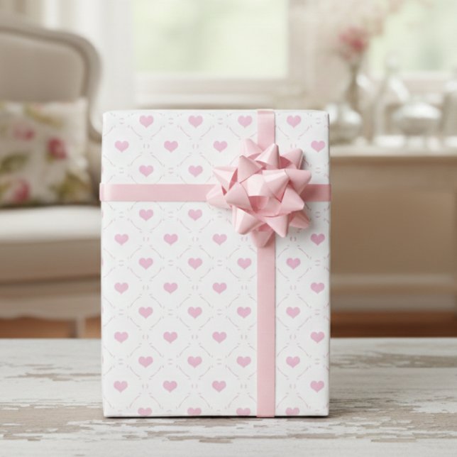 Papel De Presente Corações Pequeninos Rosa Doce e Suave (Sweet And Soft Pink Petite Hearts Wrapping Paper)
