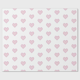 Papel De Presente Corações Pixelados Cor-de-Rosa em Fundo Branco