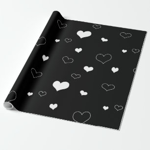 Papel De Presente Corações Preto e Branco Dia dos Namorados