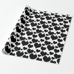 Papel De Presente Corações Pretos Bonitos em Branco para o seu Dia d