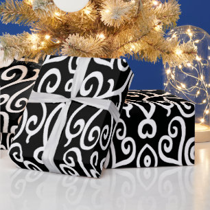 Papel De Presente Corações Pretos e Brancos