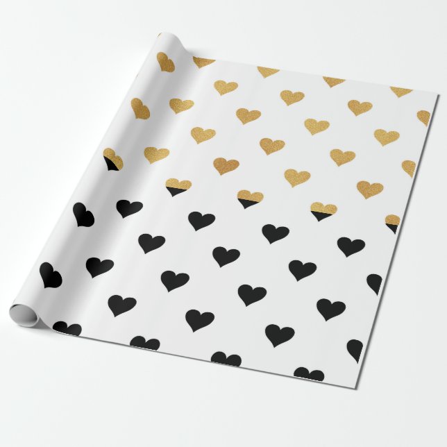 Papel De Presente Corações Pretos e Dourados (Desenrolado)