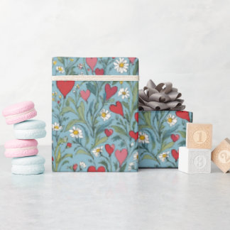 Papel De Presente Corações Românticos e Visitas