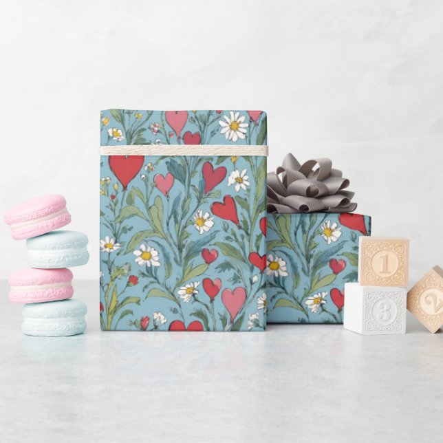 Papel De Presente Corações Românticos e Visitas (Chá de bebê)