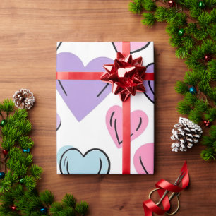 Papel De Presente Corações Românticos Padrão de Pastel