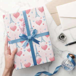 Papel De Presente Corações Rosa Bonitos Torre Eiffel Chic Paris Fran