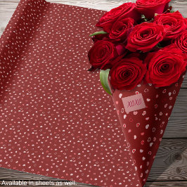 Papel De Presente Corações - Rosa Claro em Ombre Vermelho