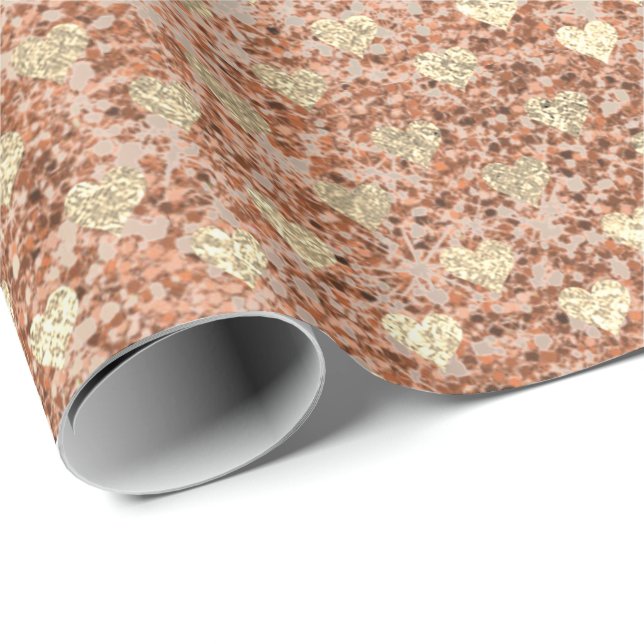 Papel De Presente Corações Rosa Cor-de-Rosa Rosa Dourada Cristais Br (Ponta do rolo)